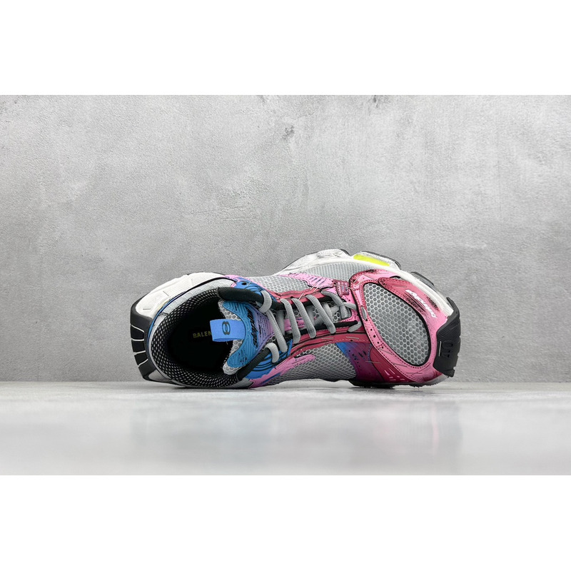 Ba*len*cia*ga stapler sneaker in grey, blue, pink, neon yellow and white