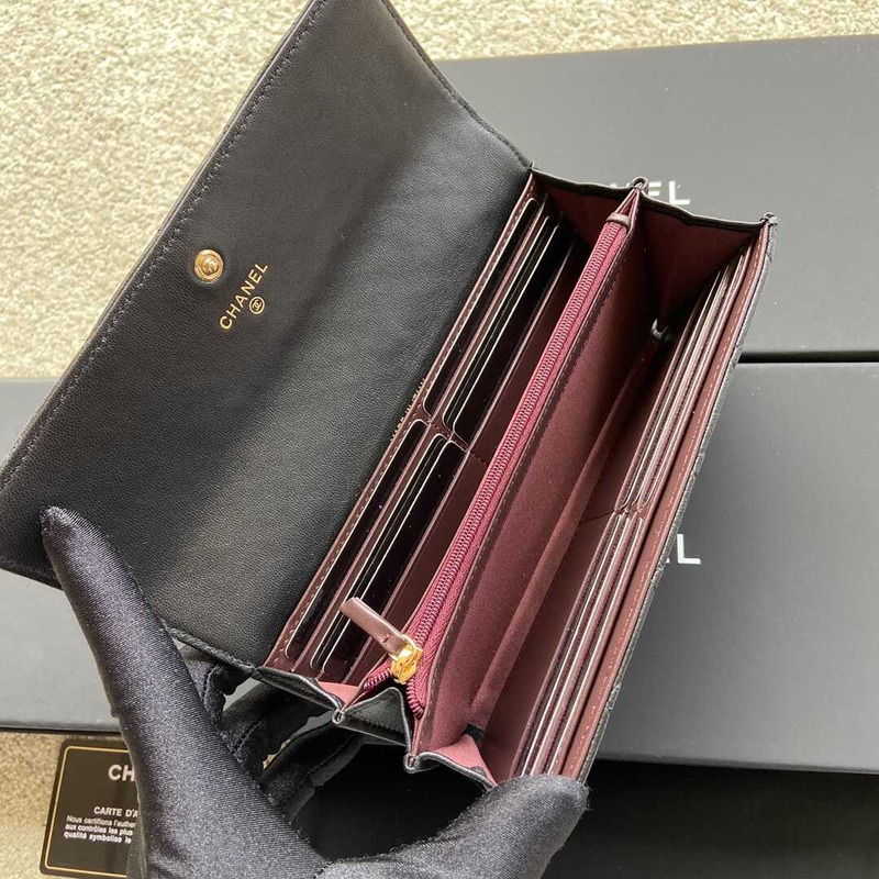 Ch*el quilted leather long wallet black
