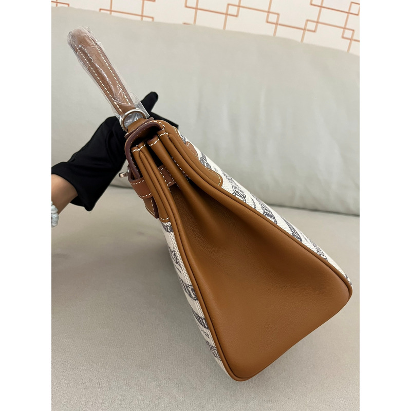 H**mes kelly 25 retourne toile de camp dechainee veau barenia brown