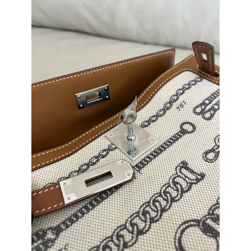 H**mes kelly 25 retourne toile de camp dechainee veau barenia brown