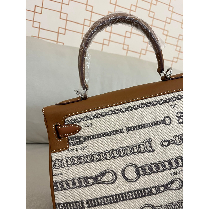 H**mes kelly 25 retourne toile de camp dechainee veau barenia brown
