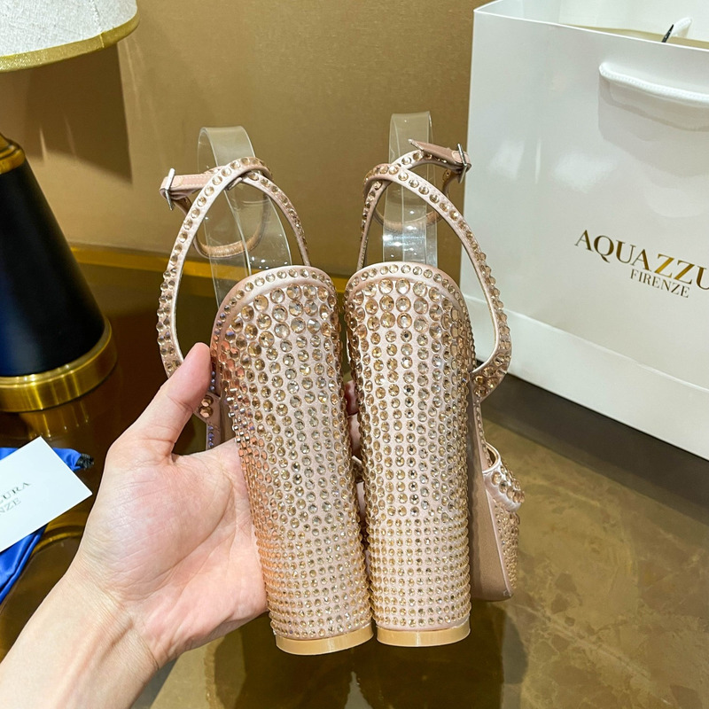 Aquazzura Sinner Crystal Plateau Sandals Nude