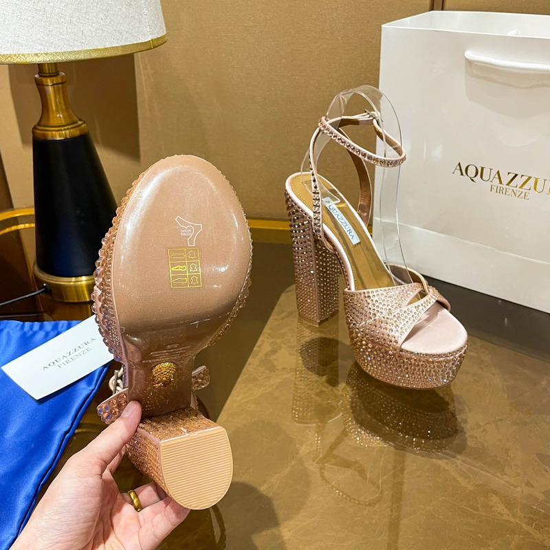 Aquazzura Sinner Crystal Plateau Sandals Nude