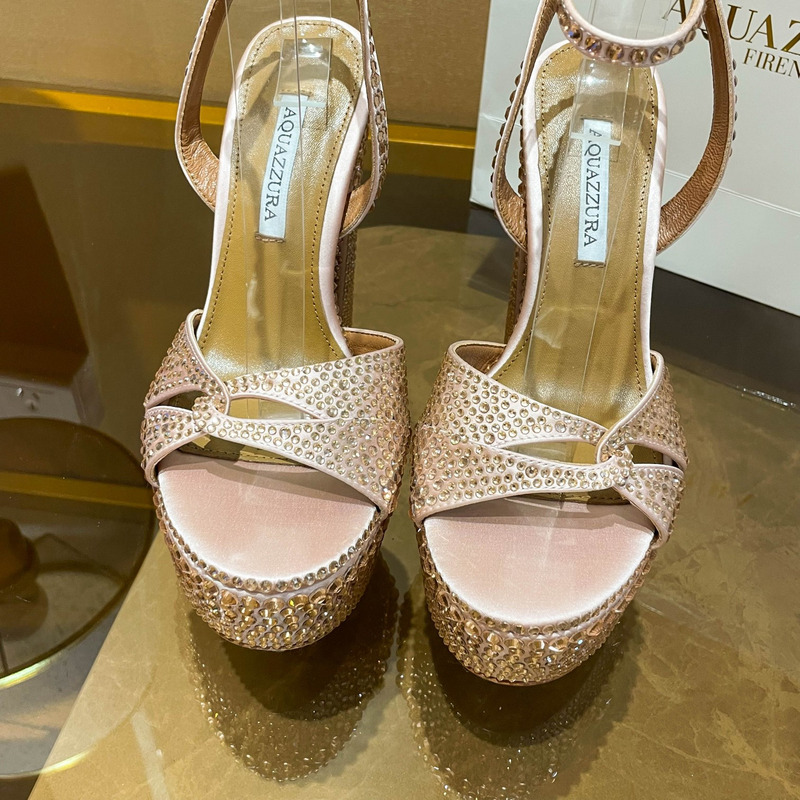 Aquazzura Sinner Crystal Plateau Sandals Nude