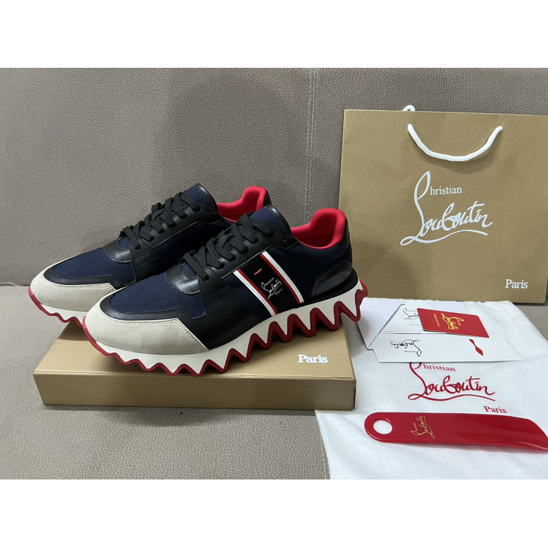 Ch**an louboutin nastroshark olona canva and calf leather men sneakers navy