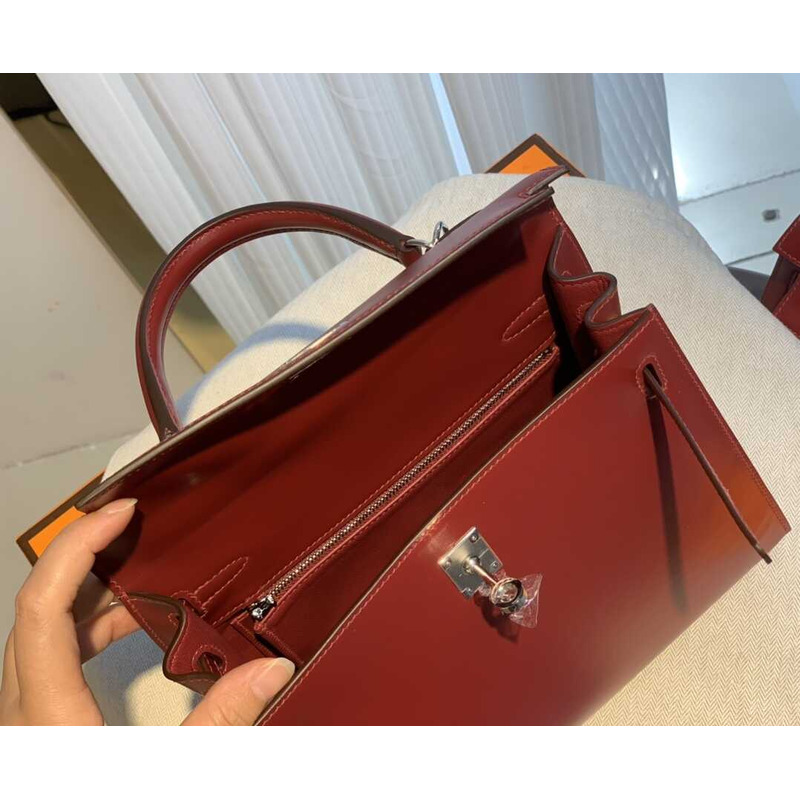 H**mes kelly 25 rouge h sellier sombrero silver hardware red