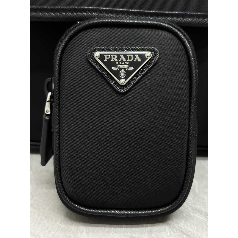 Pra*a re-nylon and saffiano leather shoulder bag black