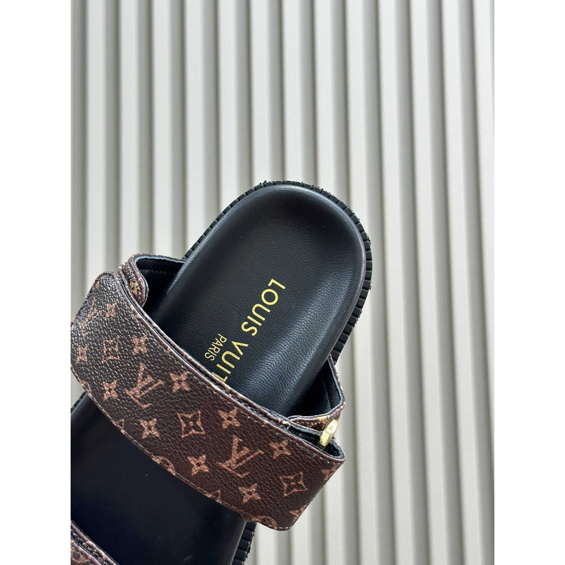 l**is V*t*n monogram lv flat sandals brown/black