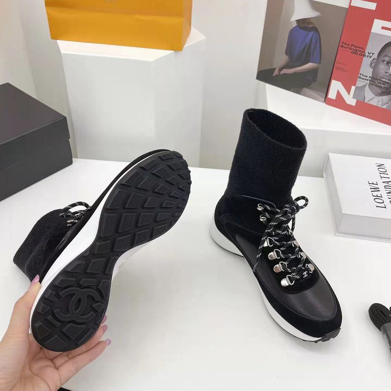Ch*el suede calfskin & knit trainers