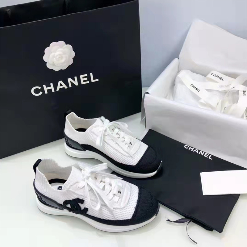 Ch*el knitwear white & black trainers