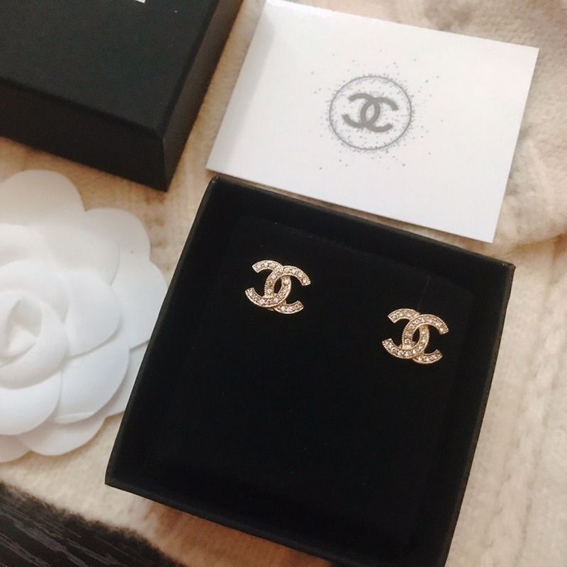Ch*el earrings gold, pearly white & crystal