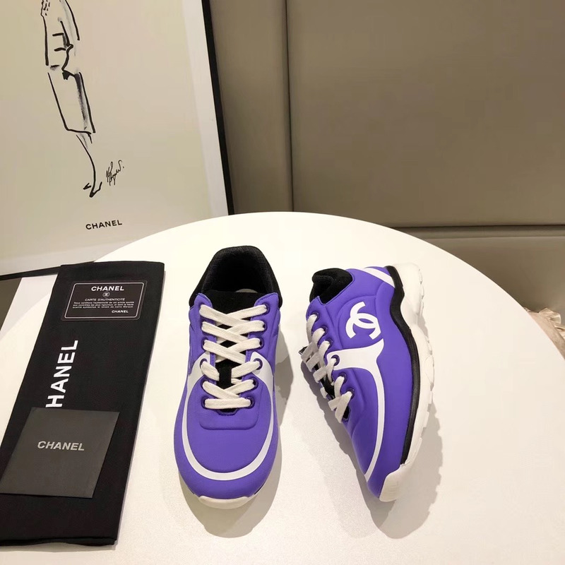 Ch*el suede calfskin sneakers in purple/white