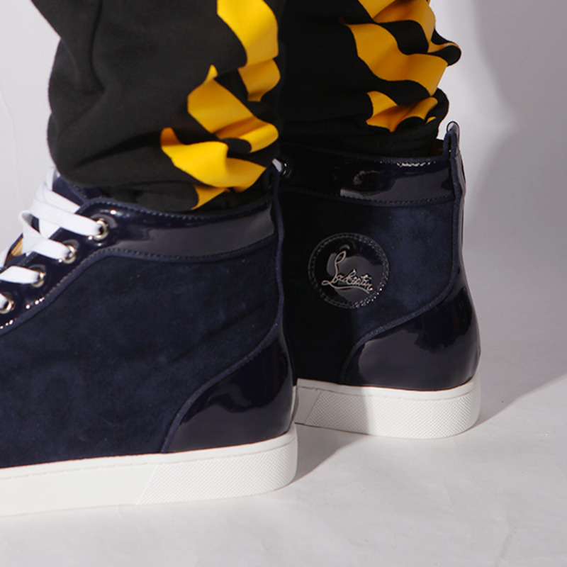 [made  to order] ch**an louboutin S*per perfect blue mixkeol**is flat suede & patent leather trainers