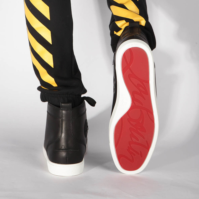 made-to-order!!! Ch**an louboutin limited version l**is flat mens high top leather sneakers black