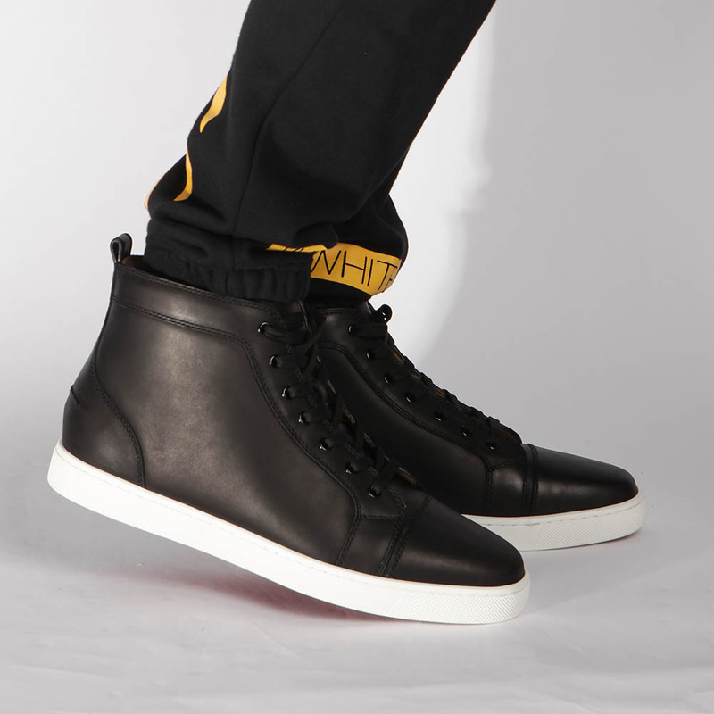 made-to-order!!! Ch**an louboutin limited version l**is flat mens high top leather sneakers black