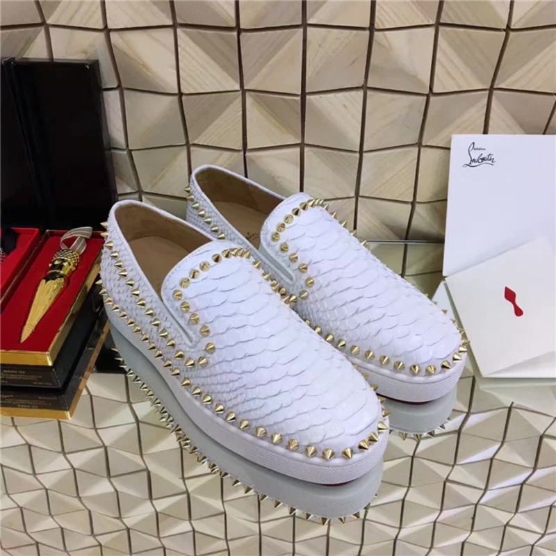 [made  to order] ch**an louboutin S*per perfect spikes python leather mens pik boat flat white sneakers