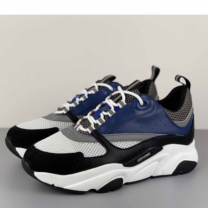 D*or "b22" sneaker in grey technical knit and white, blue calfskin