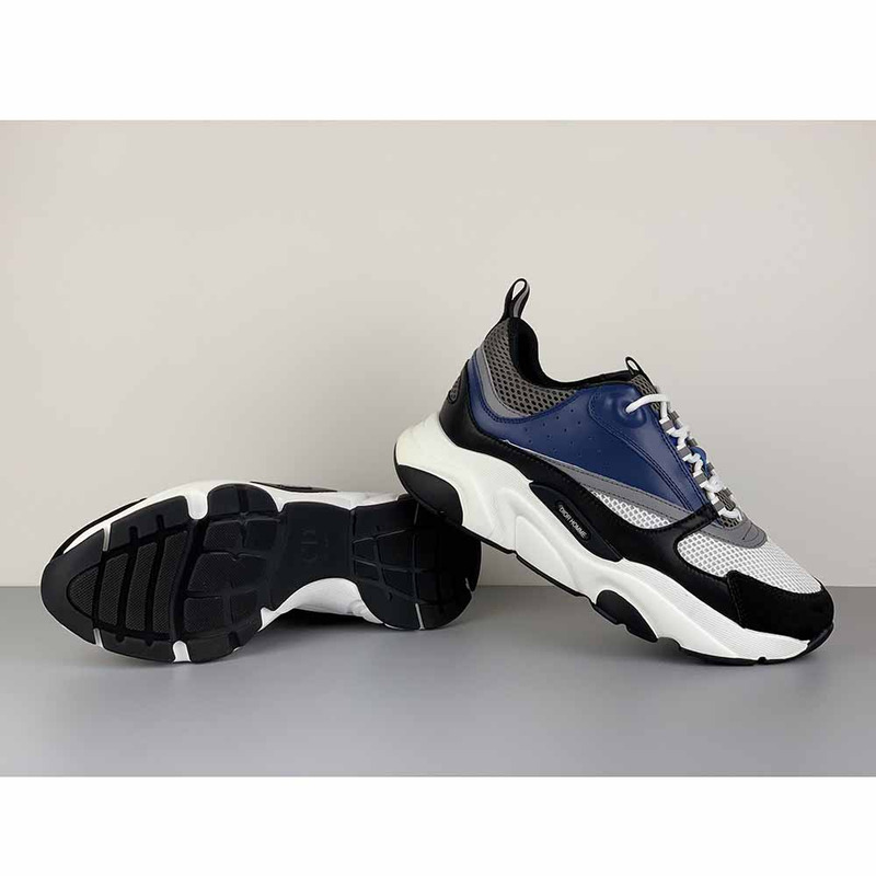 D*or "b22" sneaker in grey technical knit and white, blue calfskin