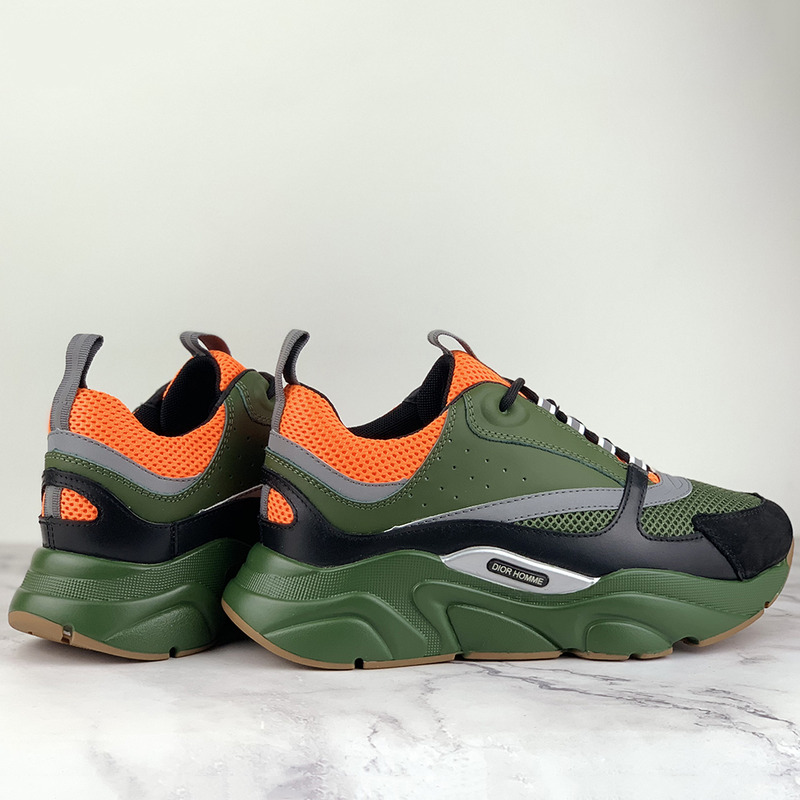 D*or "b22" sneaker in orange technical knit and black, gray and green calfskin