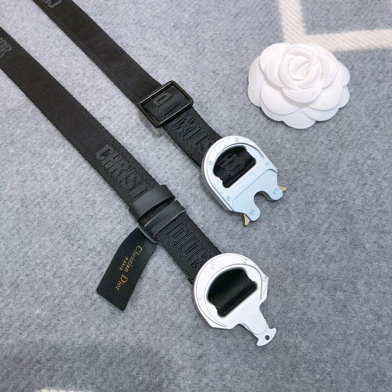 D*or black cotton canvas belt with silver buckle