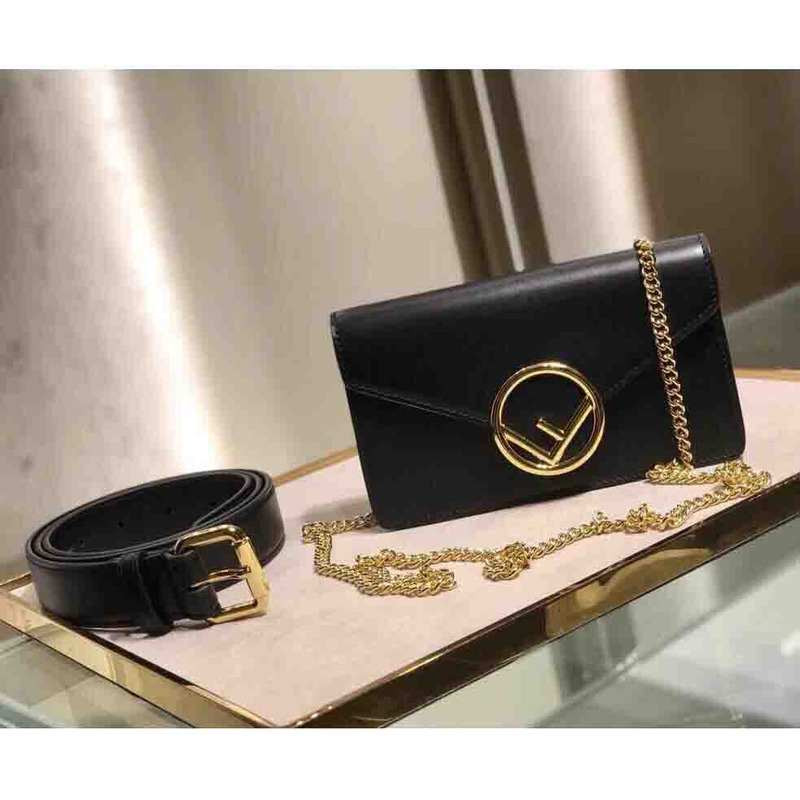 F**di black leather shoulderbag
