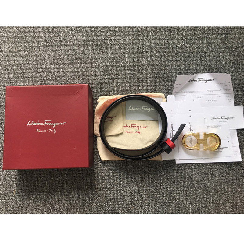 Ferragamo belt Small Gold buckle Red Black