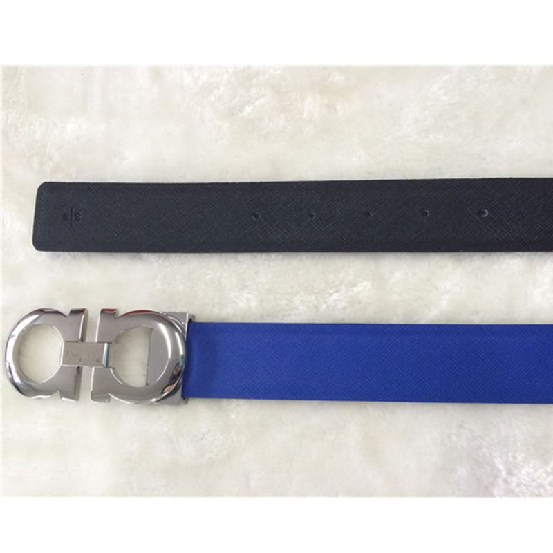 Ferragamo Salvatore Reversible and Adjustable Belt Navy Blue Silver Buckle