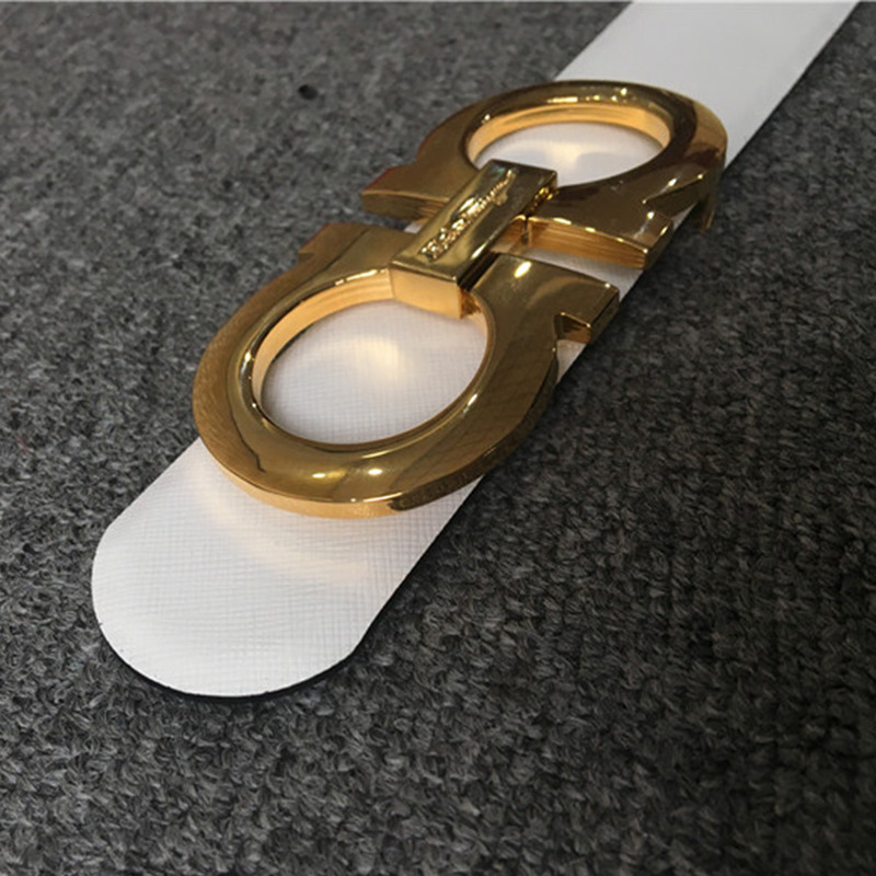 Ferragamo Limited Quality Ferragamo Reversible belt 237601 white featuring oversized double golden Gancio buckle