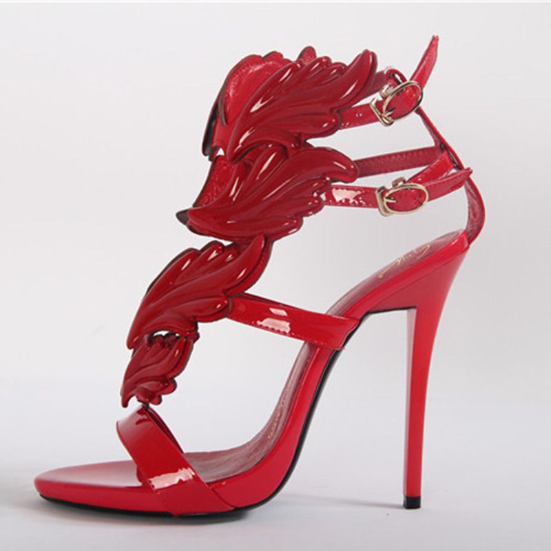Giuseppe Zanotti Mirrored Red Calfskin Sandal with Cruel Accessory