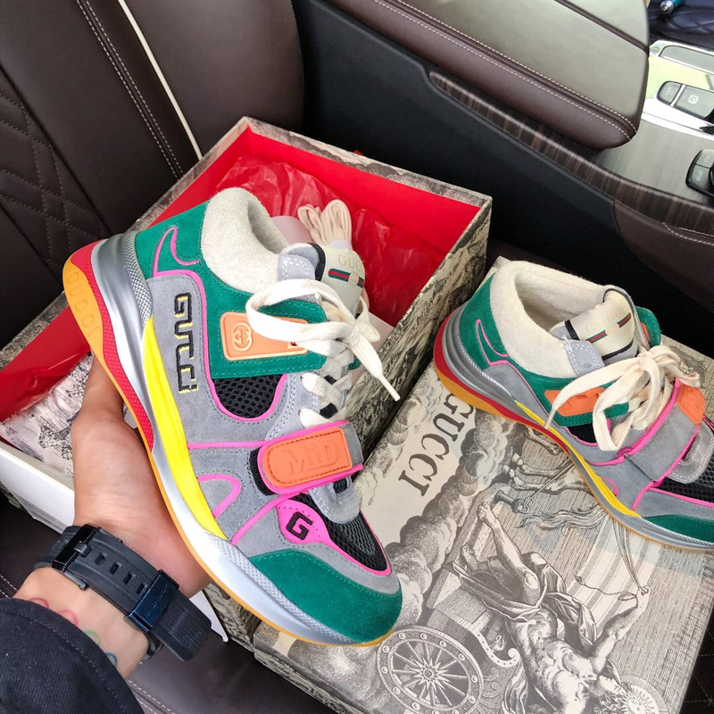 G*u*i men''s ultrapace mid-top sneaker in grey/green