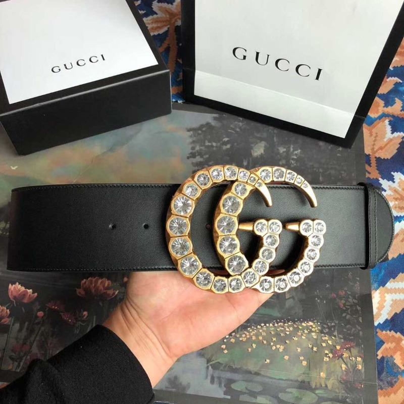 leather belt with crystal double G*u*i buckle