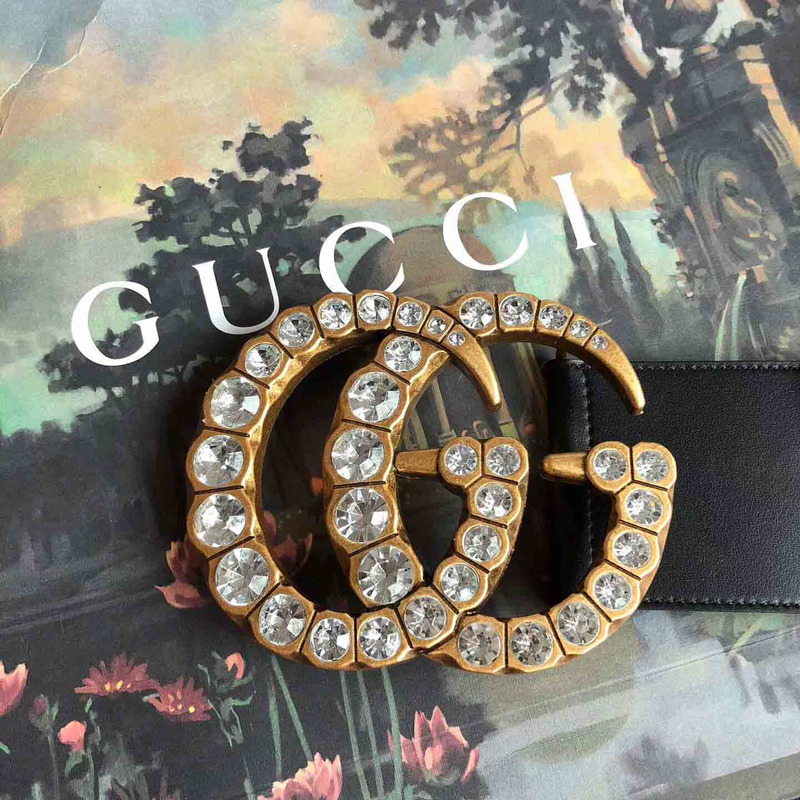 leather belt with crystal double G*u*i buckle