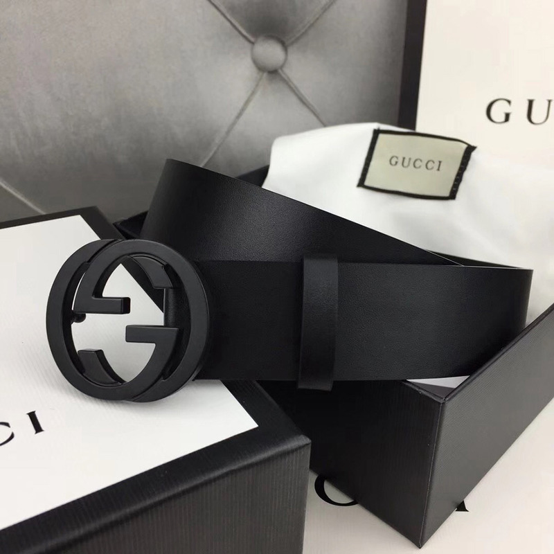 G*u*i leather belt with black interlocking