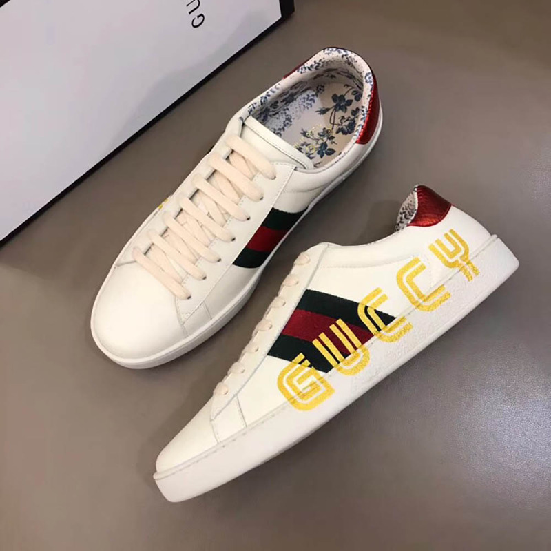g*u*i ace sneaker with G*u*iy print in white