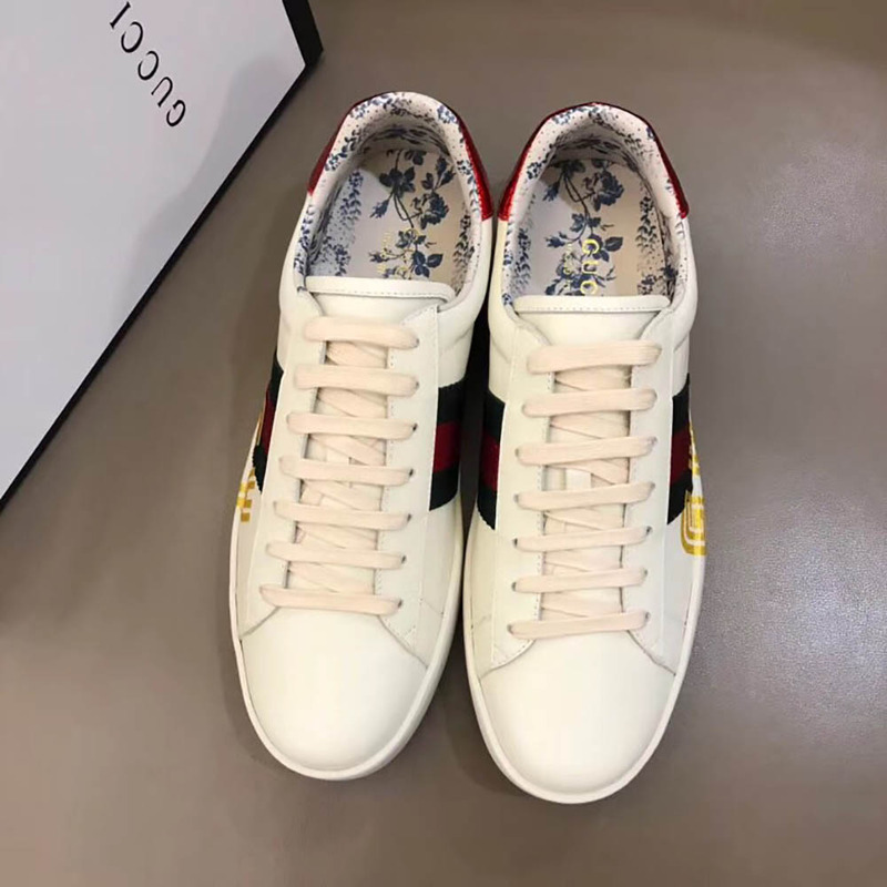g*u*i ace sneaker with G*u*iy print in white