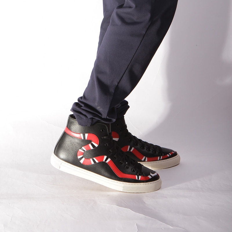 G*u*i leather kingsnake high top sneakers black