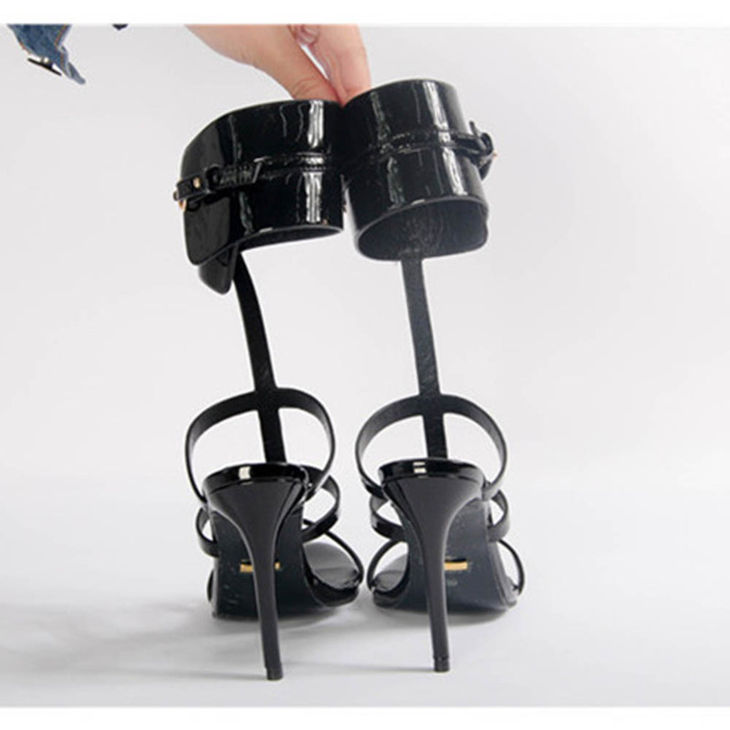 G*u*i ursula patent ankle-wrap cage sandal black