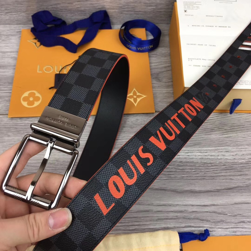 l**is V*t*n damier cobalt race print 40mm reversible belt in silver buckle