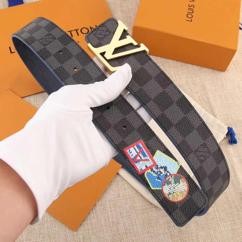 l**is V*t*n damier print 40mm reversible belt(gold)