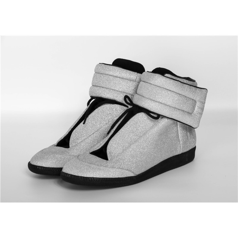 limited version ma*s*n Ma*i*la silver future leather high-top sneakers with black outsole
