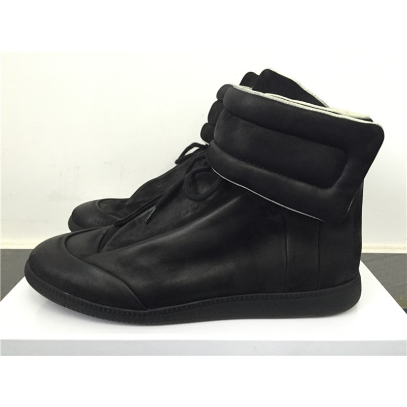 limited version ma*s*n Ma*i*la black suede high-top sneakers with black rubber outsole