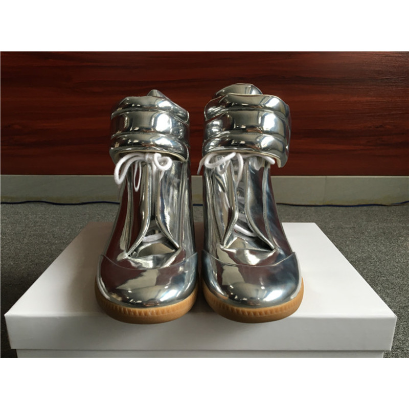 limited version ma*s*n Ma*i*la silver patent leather high-top sneakers