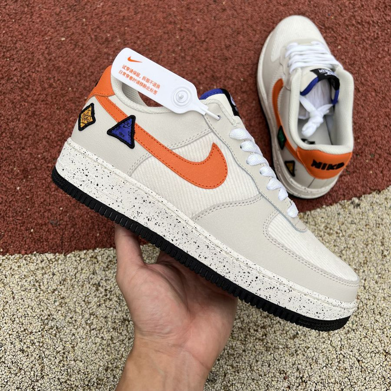 Nike Air Force 1 White gray orange corduroy DO4657 081 Sneakers men women