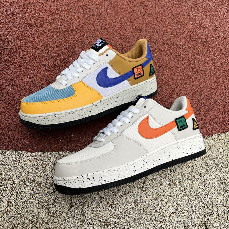 Nike Air Force 1 White gray orange corduroy DO4657 081 Sneakers men women