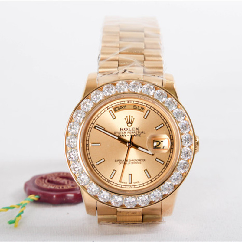 high quality rolex day date ii president yellow gold custom Di*m*nd watch