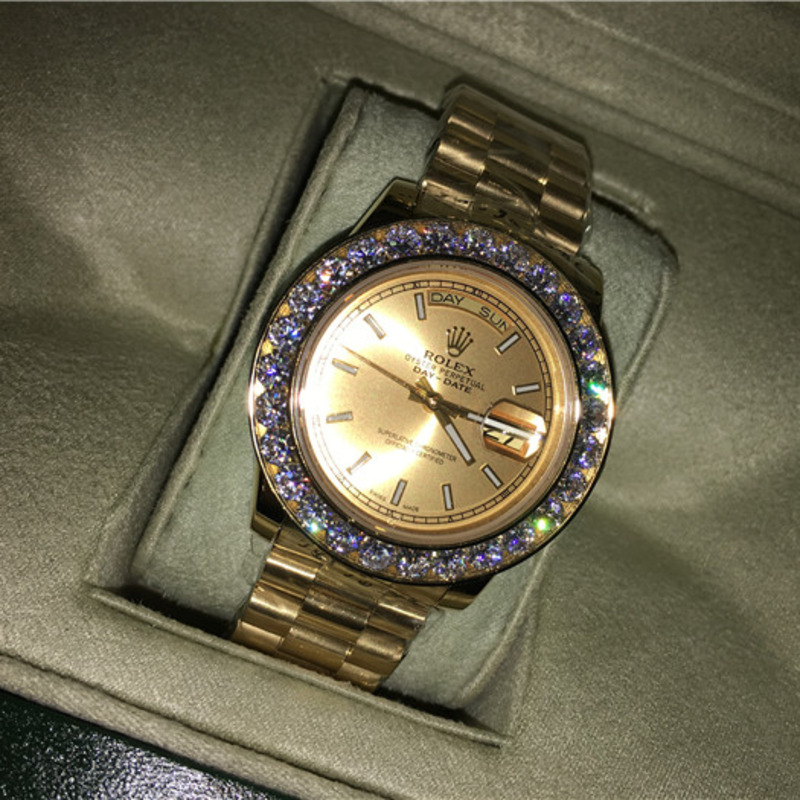 high quality rolex day date ii president yellow gold custom Di*m*nd watch