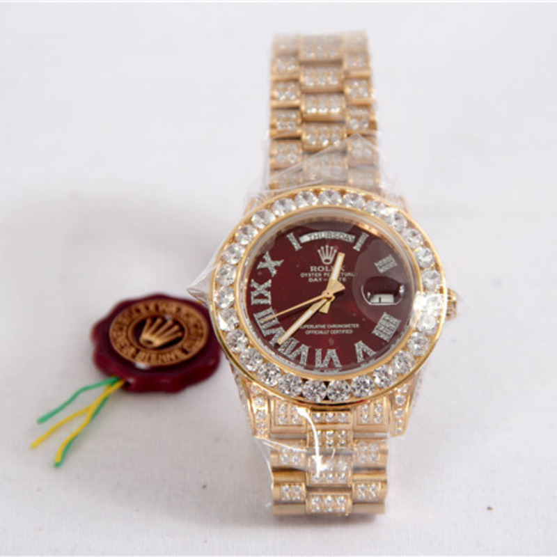 high quality rolex day-date Di*m*nd bezel and red Di*m*nd watch